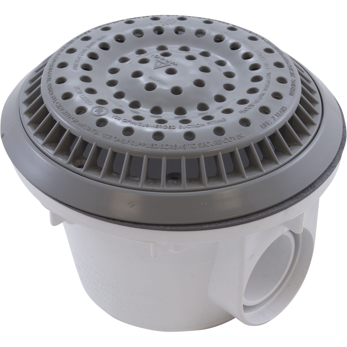 Main Drain, WW Anti Vortex, 8" Rnd, Vinyl, 1-1/2"s, Gray : 640-2667 V
