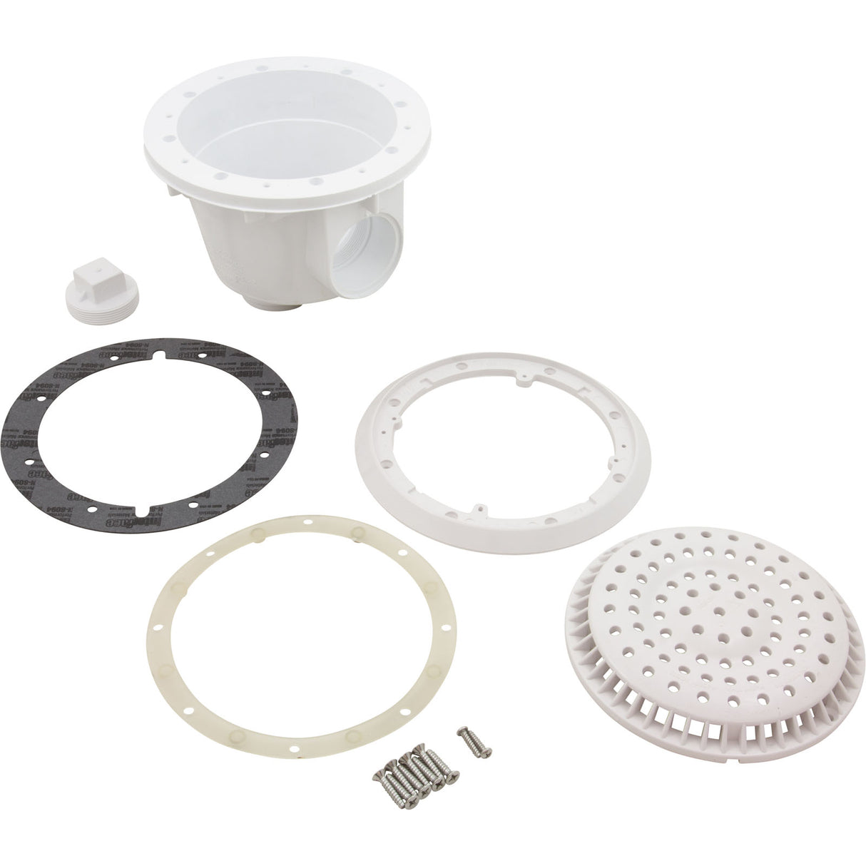 Main Drain, WW Anti Vortex, 8" Rnd, Vinyl, 2"s, White : 640-2750 V