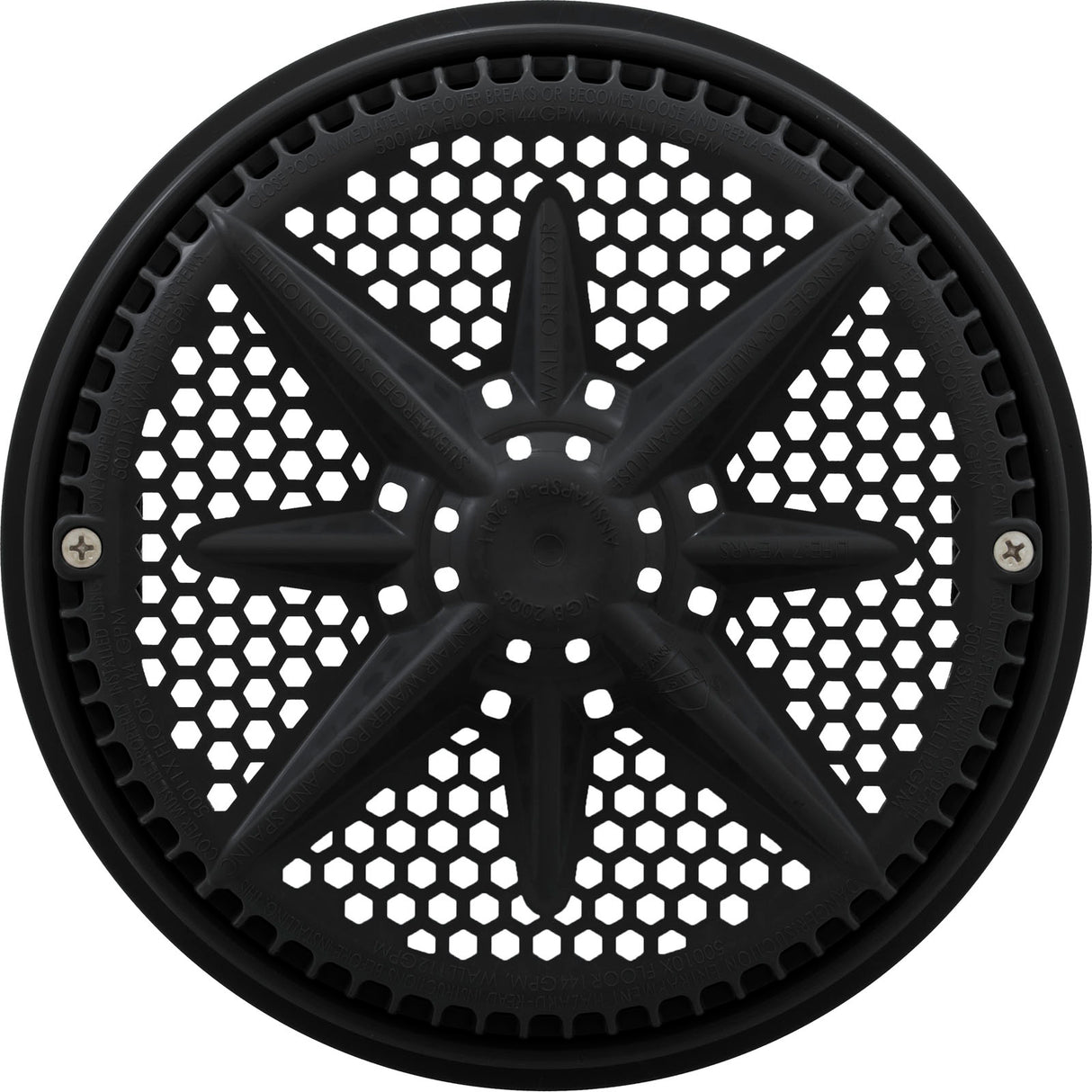 Main Drain Grate, PentairStarGuard, 8", 112gpm, Black, Long Ring : 500100