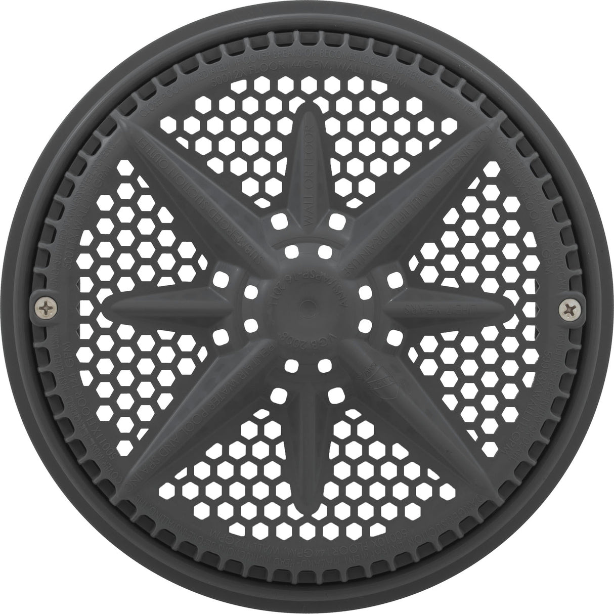 Main Drain Grate, PentStarGuard, 8", 112gpm, DrkGry, qty 2, Lg Rng : 500142