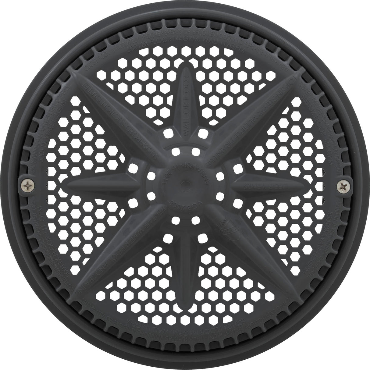 Main Drain Grate, PentStarGuard, 8", 112gpm, DrkGry, qty2, Sh Ring : 500146