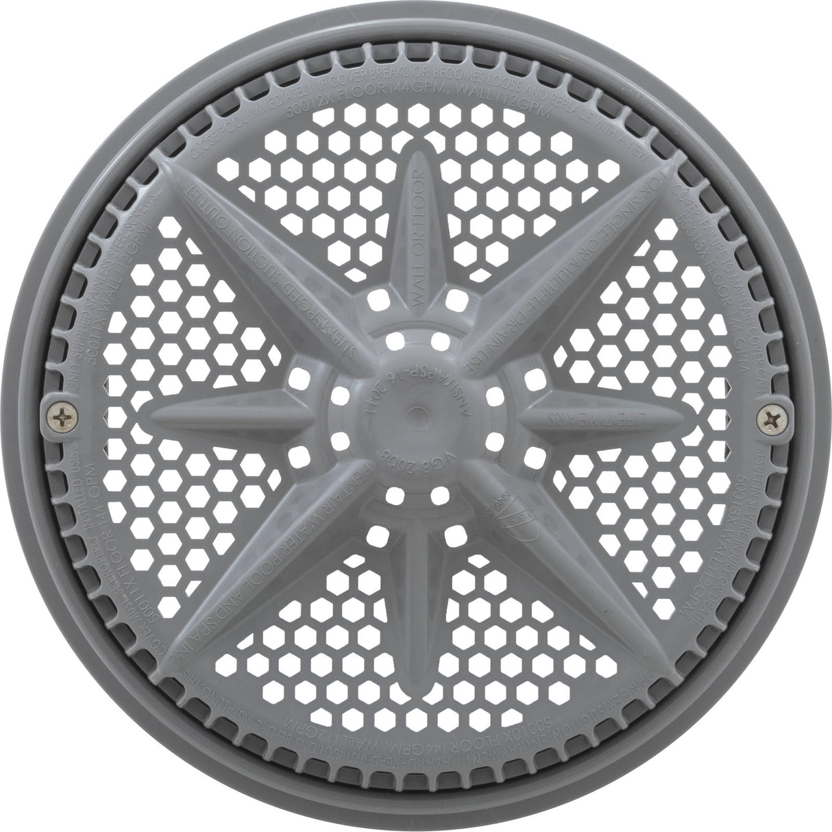 Main Drain Grate, Pent StarGuard, 8", 112gpm, Gray, qty 2, Lg Ring : 500143