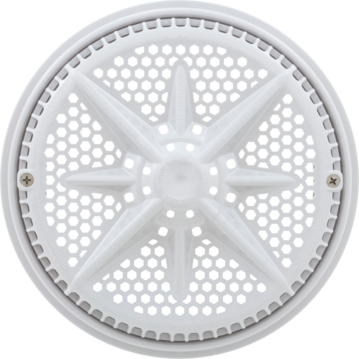 Main Drain Grate, Pent StarGuard, 8", 112gpm, Wht, qty 2, Shrt Rin : 500144