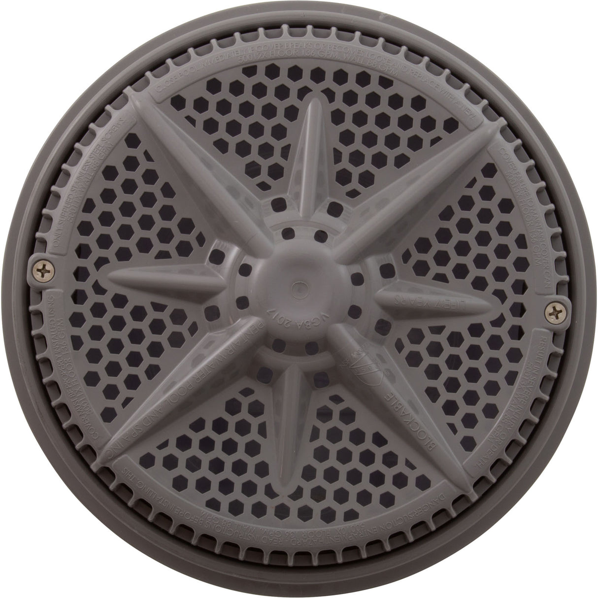 Main Drain, PentStarGuard, 8", 112gpm, 2"Side Port, ABS, Gry, qty 2 : 500118