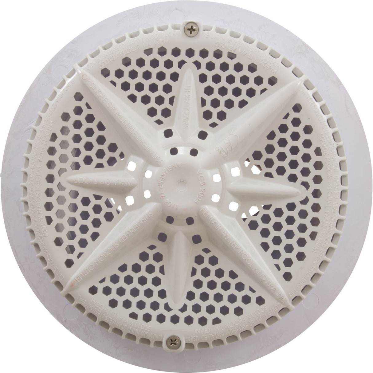 Main Drain, PentStarGuard, 8", 112gpm, 2-2"Btm Port, ABS, Wht, qty2 : 500120