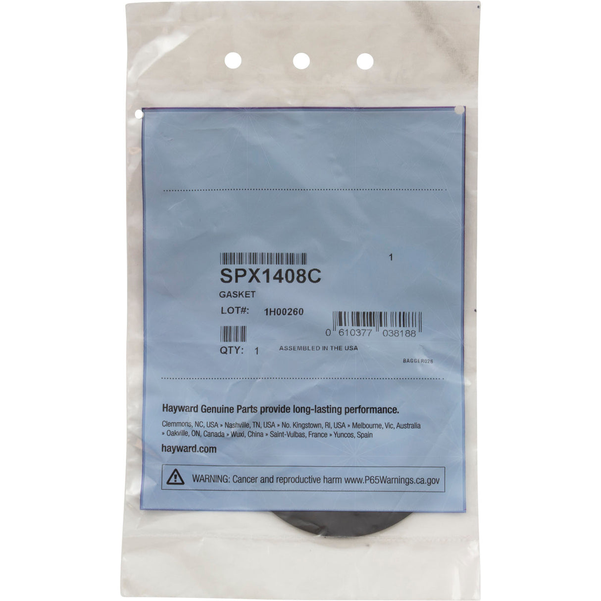 Gasket, Hayward, 2-1/4"id, 3-7/16"od, Inlet Fitting : SPX1408C