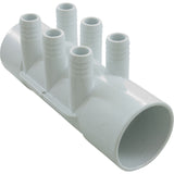 Manifold, 3/4" Barb, 6 Port, Flow Thru, 2" Slip x 2" Slip : 672-7120
