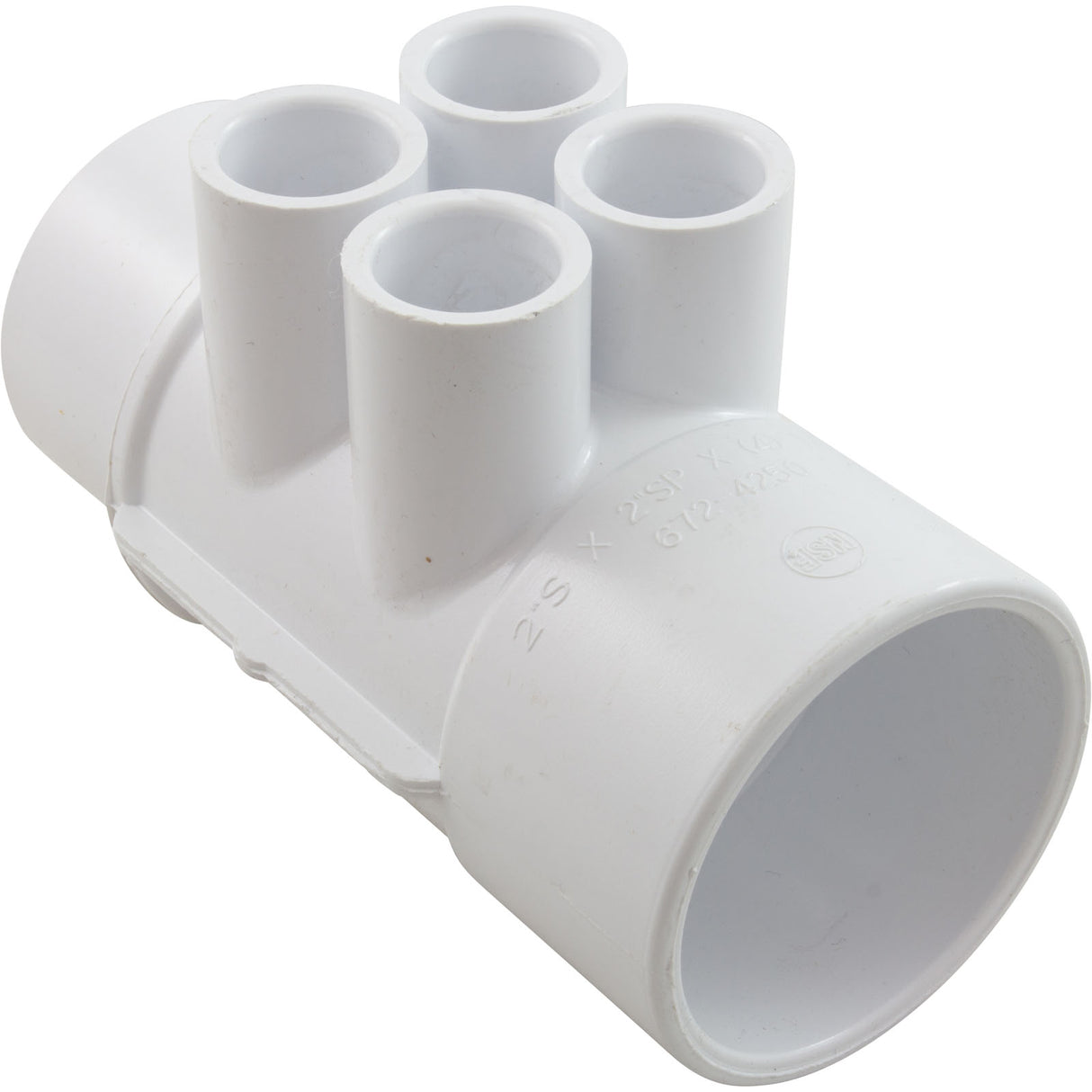 Manifold, 1/2" Slip, 4 Port, Flow Thru, 2" Slip x 2" Spigot : 672-4250