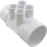 Manifold, 1/2" Slip, 4 Port, Flow Thru, 2" Slip x 2" Spigot : 672-4250