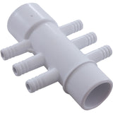 Manifold, 3/8" Barb, 6 Port, Flow Thru, 1" Slip x 1" Spigot : 672-3900