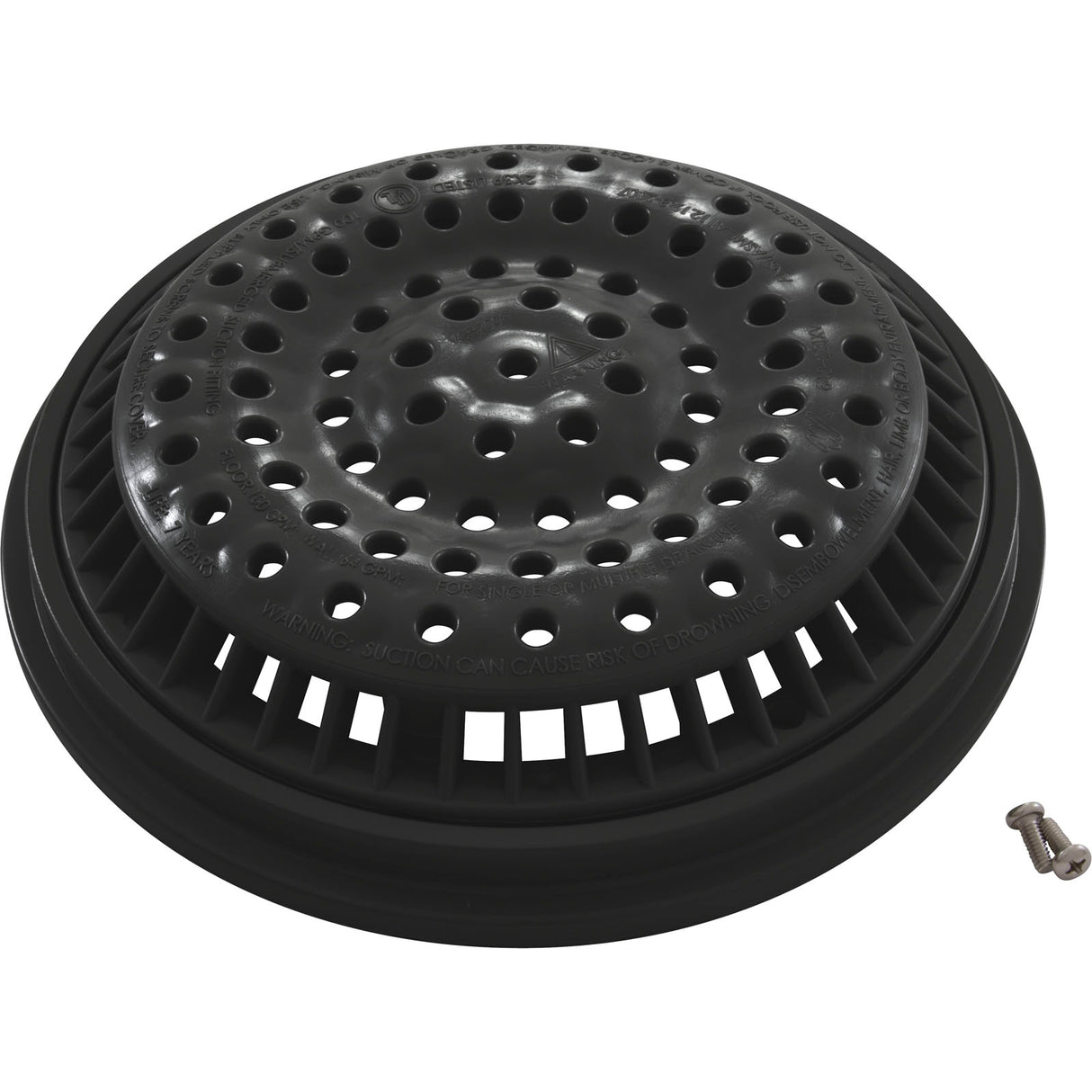 Main Drain Grate, WW Anti Vortex, 8" Rnd, w/Collar, Black : 640-2311 V