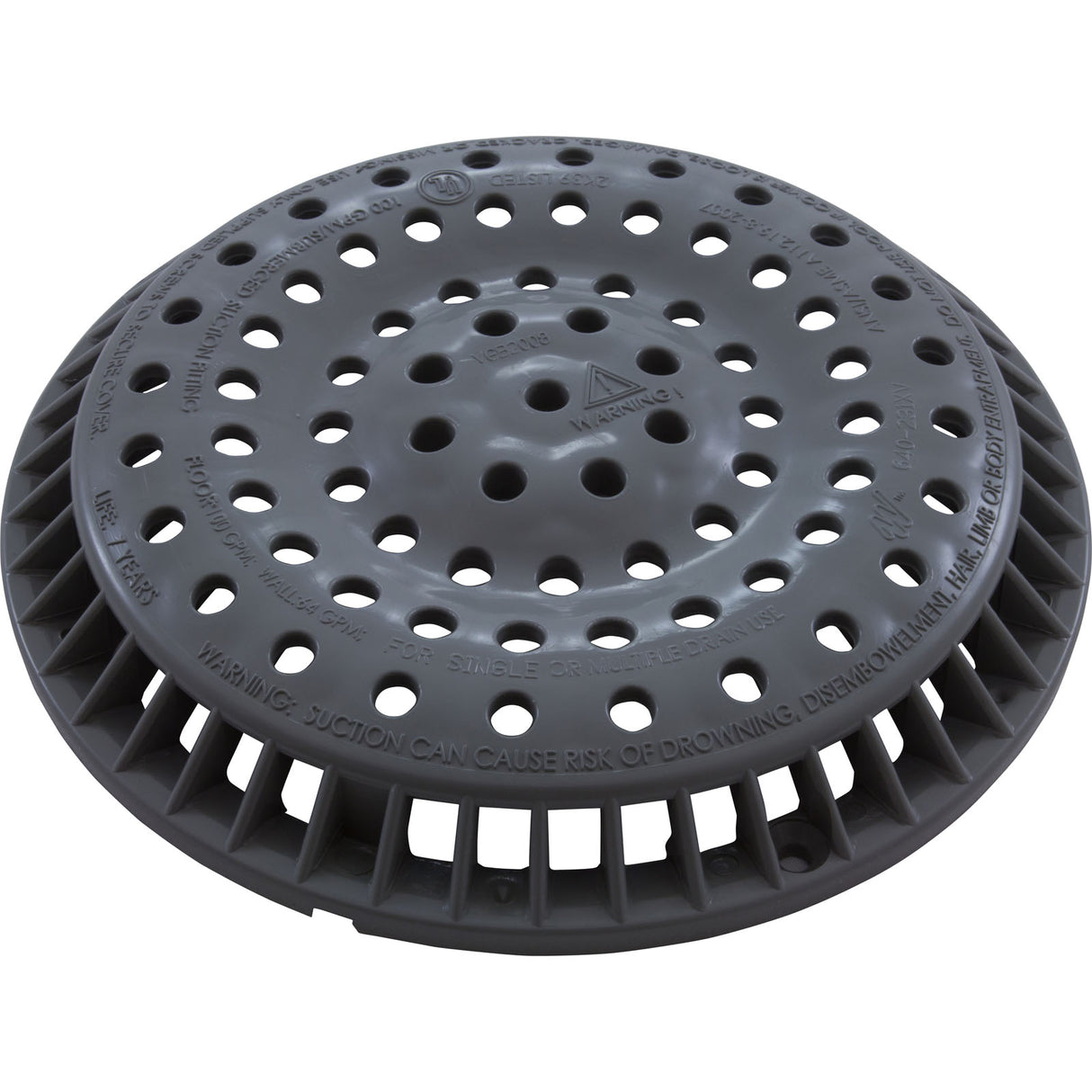 Main Drain Grate, Waterway Anti Vortex, 8" Round, Gray : 642-2157 V
