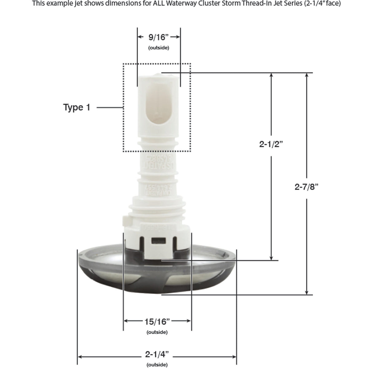 Jet Intl, WW Cluster Storm, Swirl, 2-1/4"fd, Dir, SS/Gry, Thd : 229-1677S