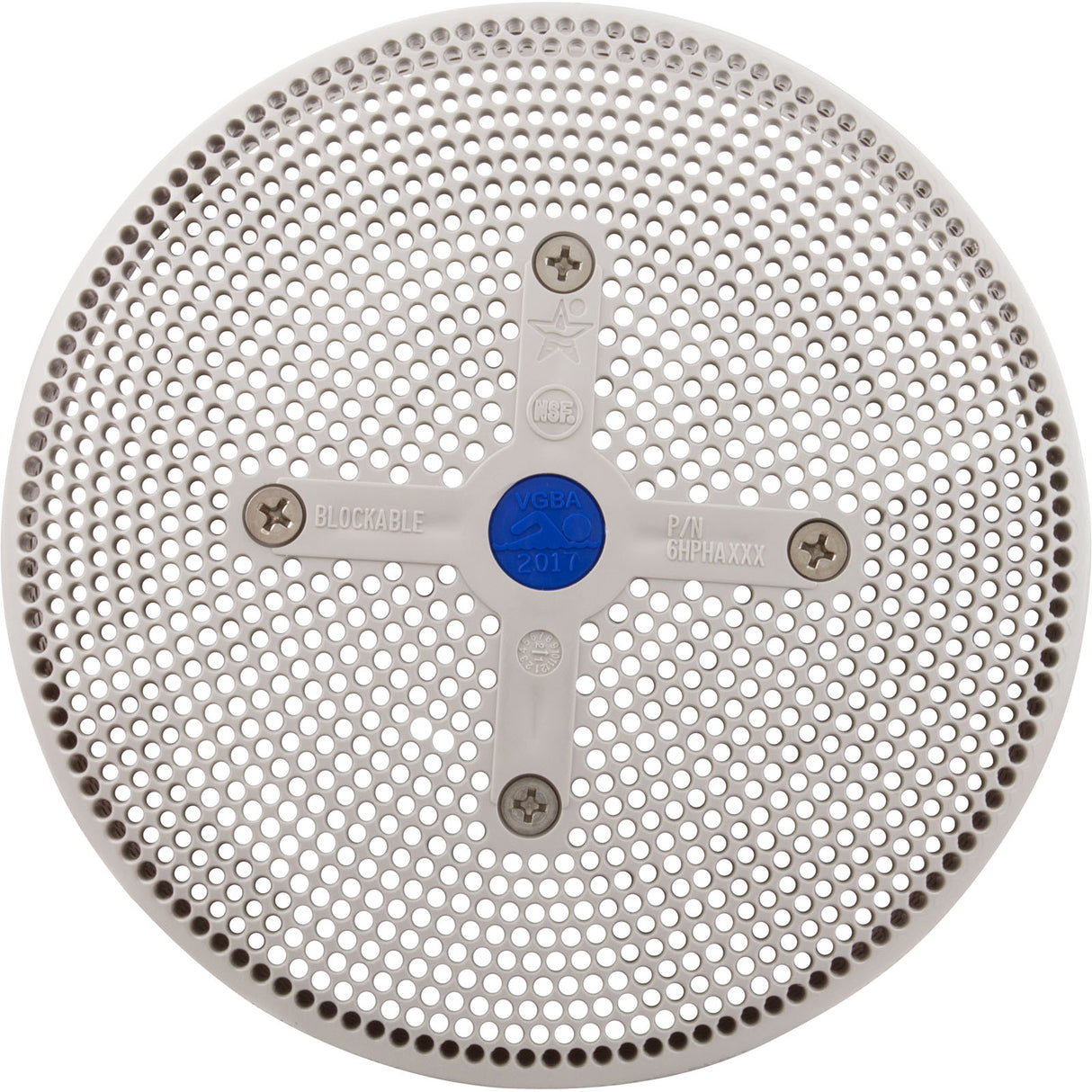 Suction Cover, HydroAir Repl, 6", 224gpm, w/Screws, White : 6HPHA101