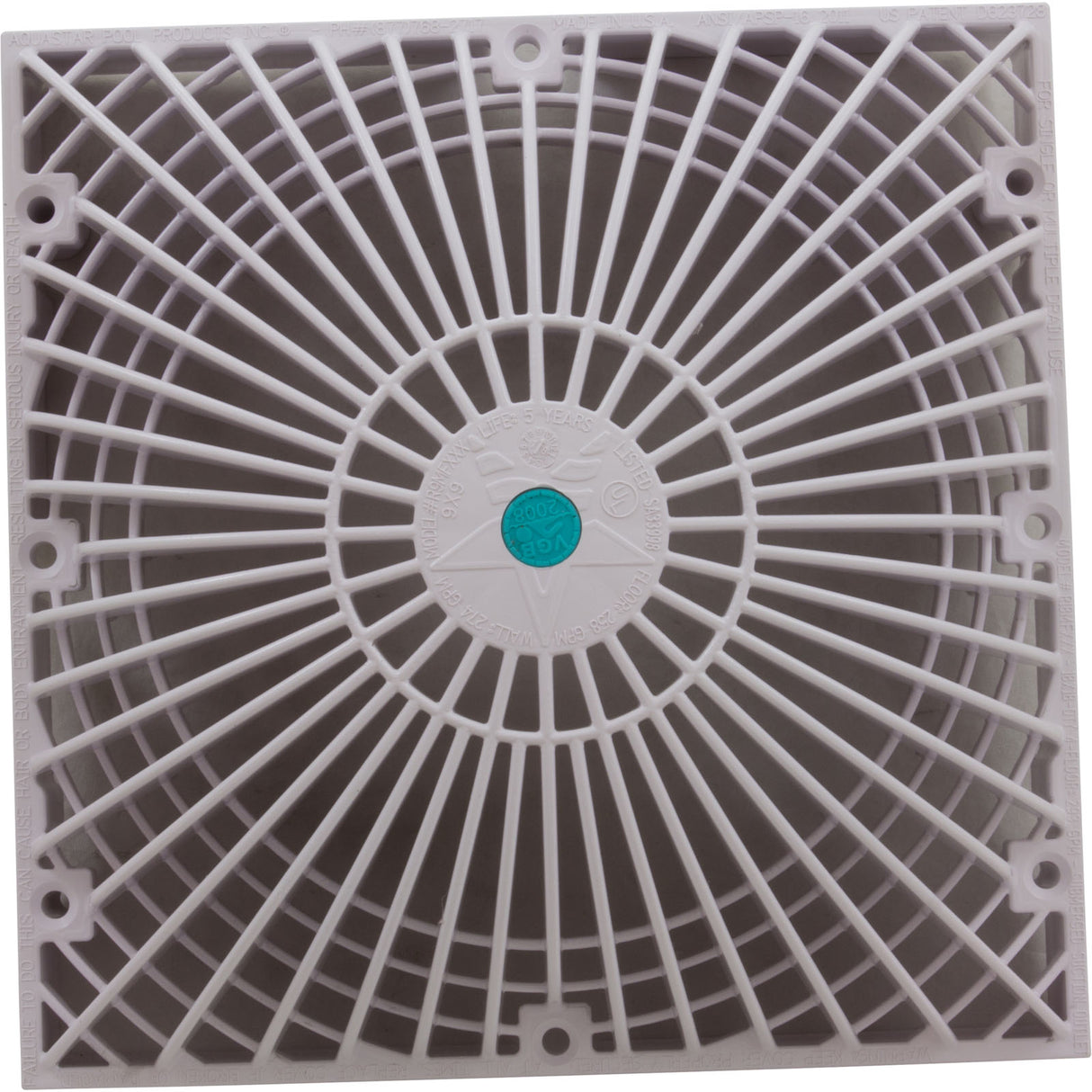 Main Drain Cover, AquaStar, Retro MoFlow, 9" x 9", Square, White : R9MF101
