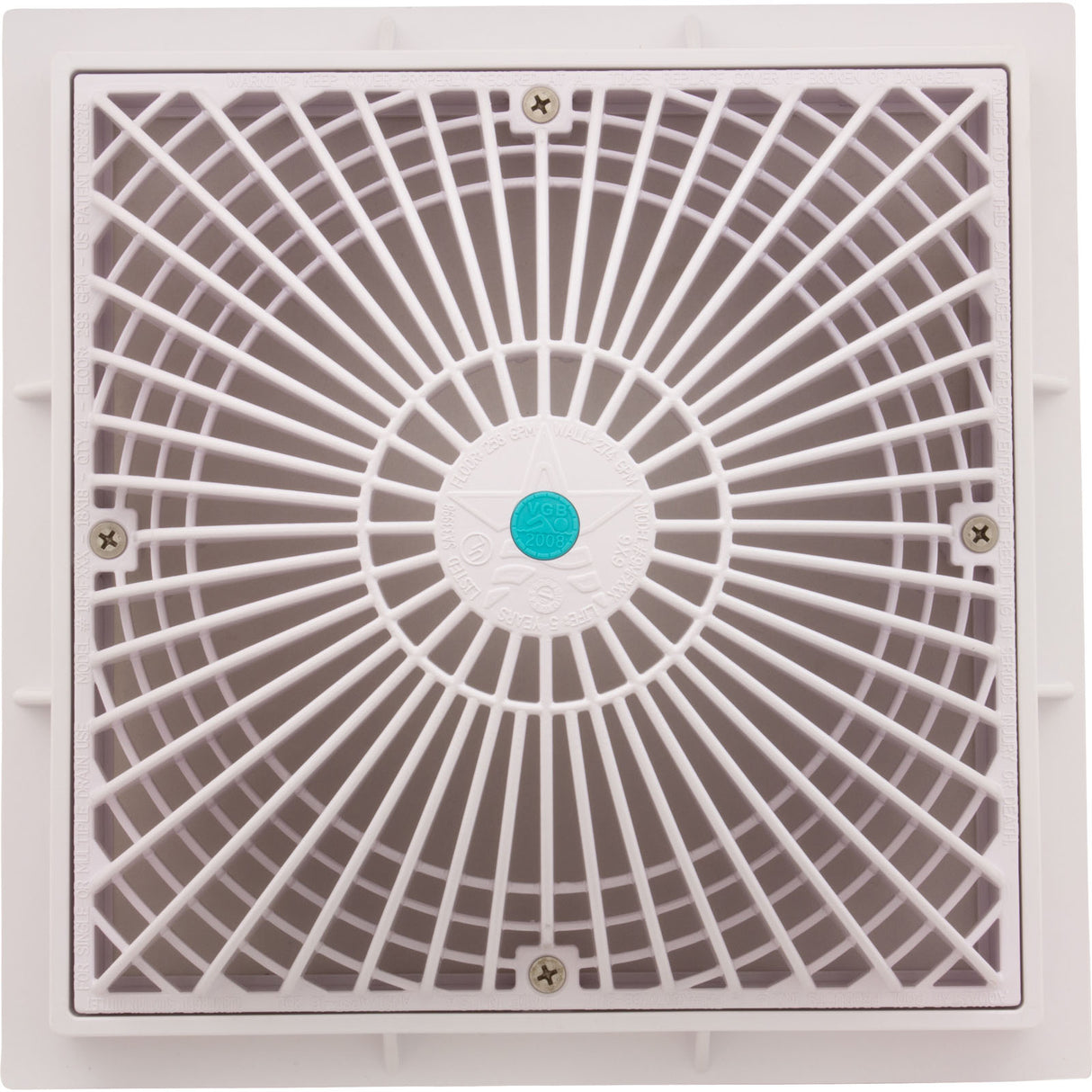 Main Drain Cover, Aquastar MoFlow, 9" Square, w/Frame, White : 9MF101