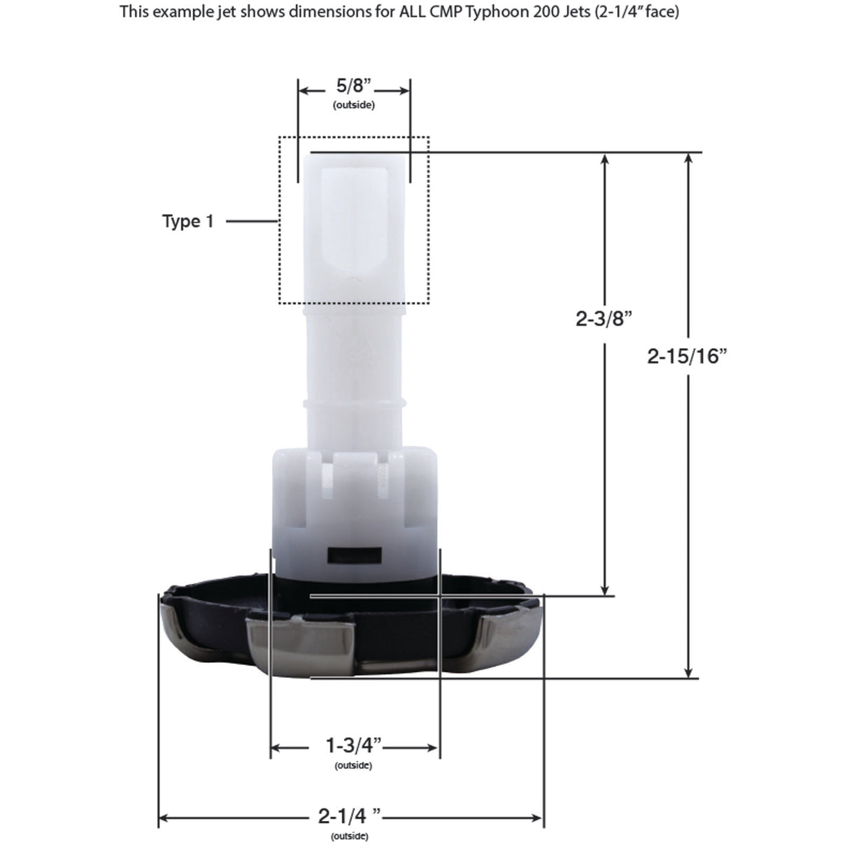 Jet Intl, CMP Typhoon 200, 2-1/4"fd, Mass, Crown, SS/Graph Gry : 23426-042-700