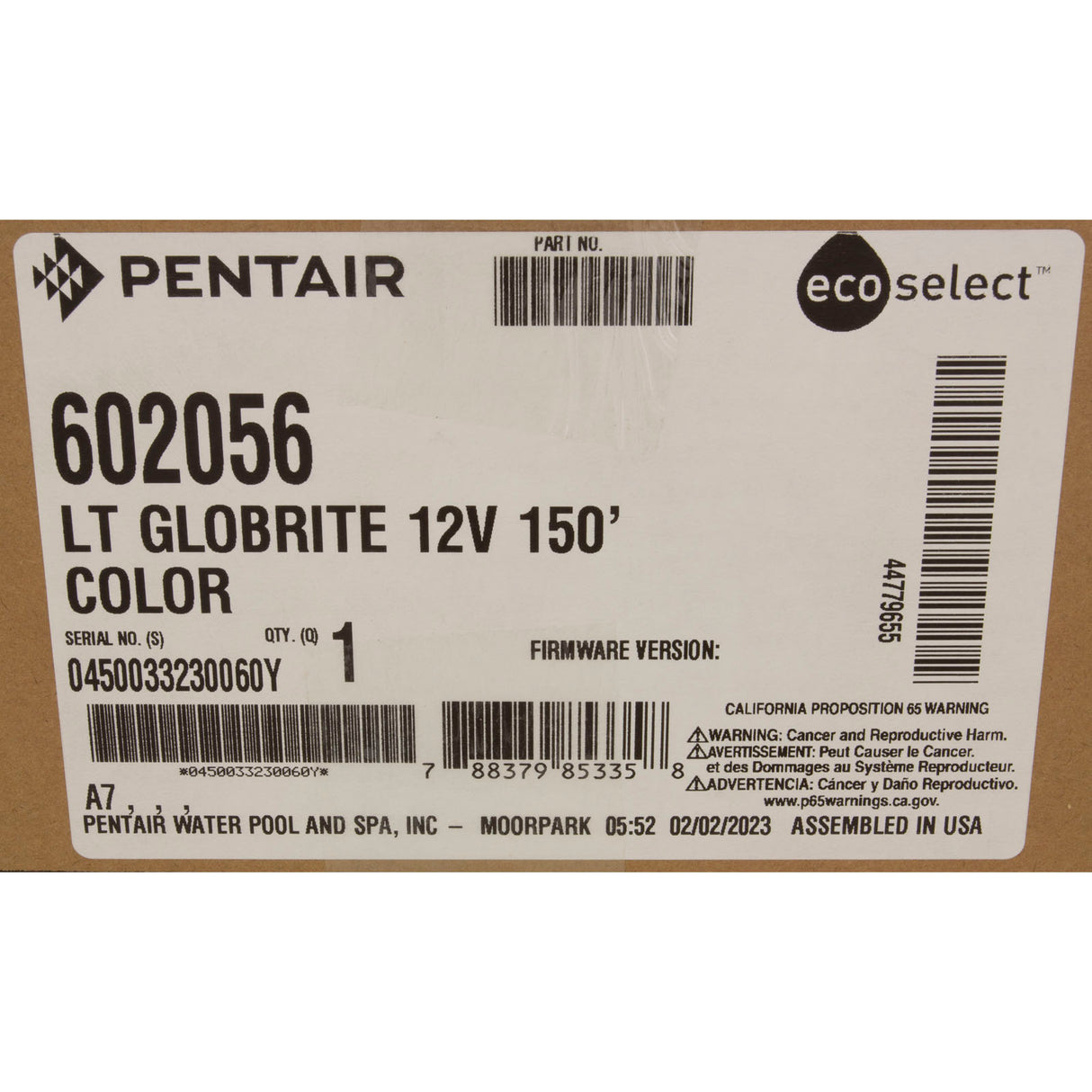 Pool/Spa Light, Pentair GloBrite, Color, 12v, 15W, 150ft Cord : 602056