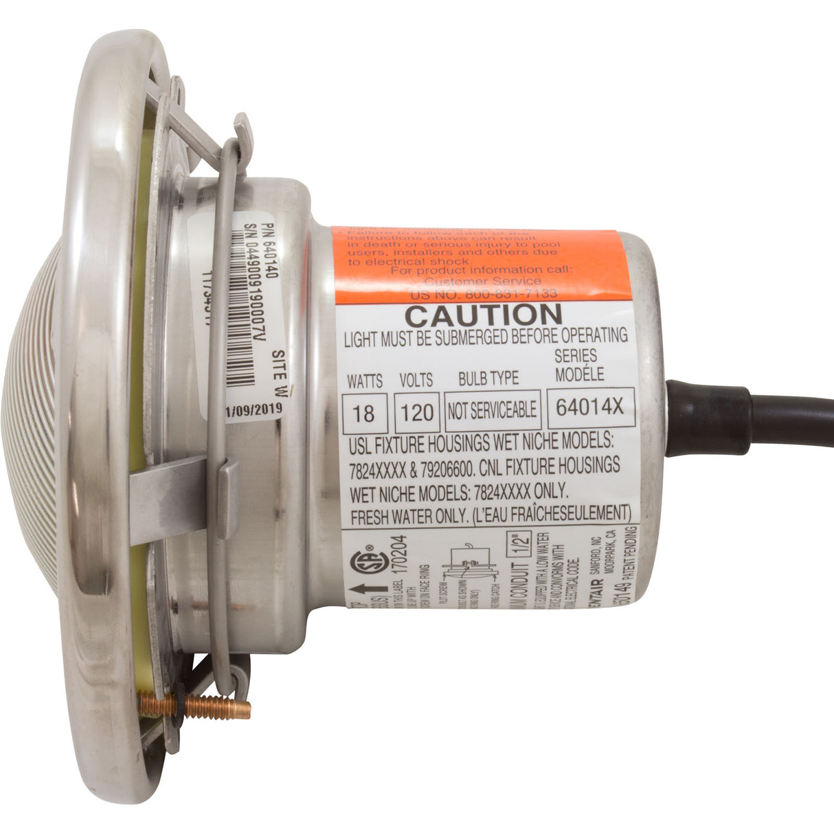 Spa Light, Pentair IntelliBrite 5g White, 115v, 18W, 30ft Cord : 640140
