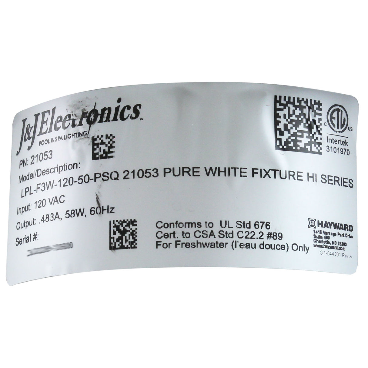 Pool Light, PureWhite LED, 115V, 58W, 50ft, 500W Equivalent, SQ : LPL-F3W-120-50-PSQ