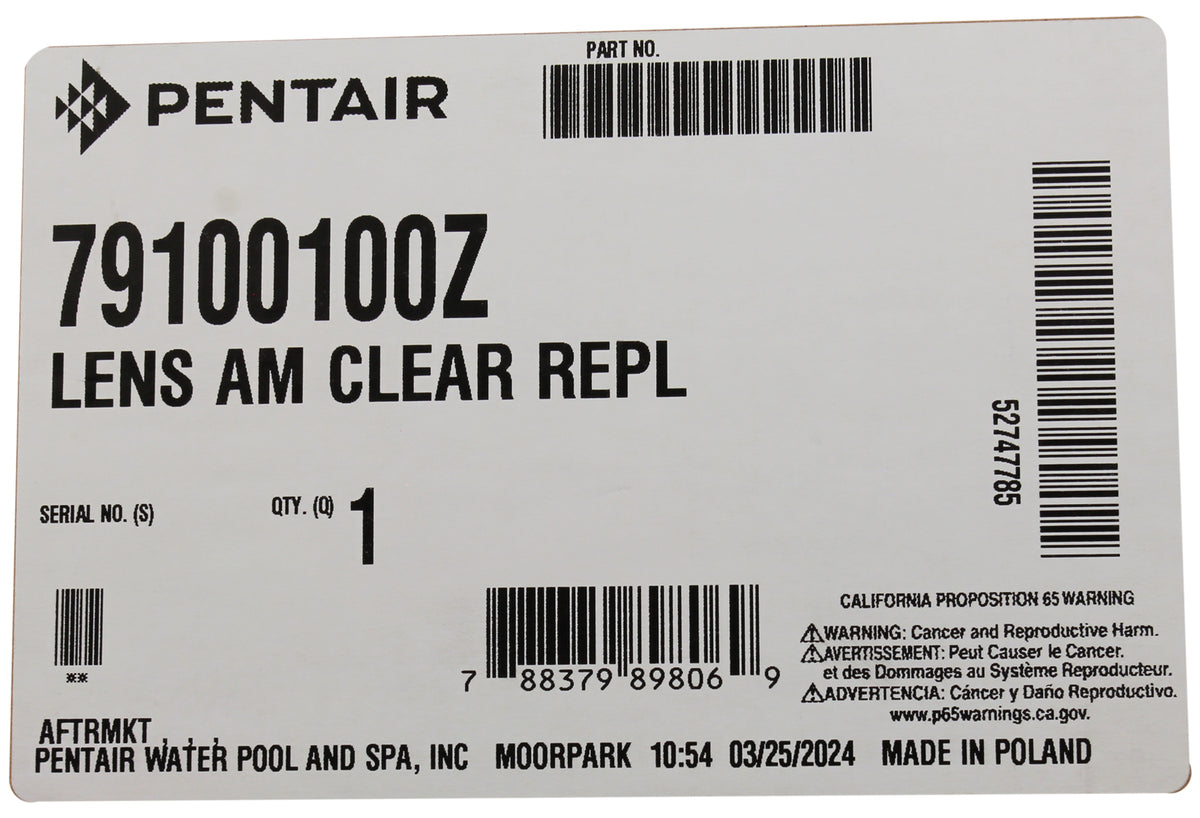 Light Lens, Pentair, Amerlite, Clear : 79100100Z