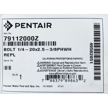 Bolt, Pentair Amerlite, 1/4-20 x 2.5-3/8, Pan Head, Washer : 79112000Z - Pentair - 79112000Z - PartsForSpas.com