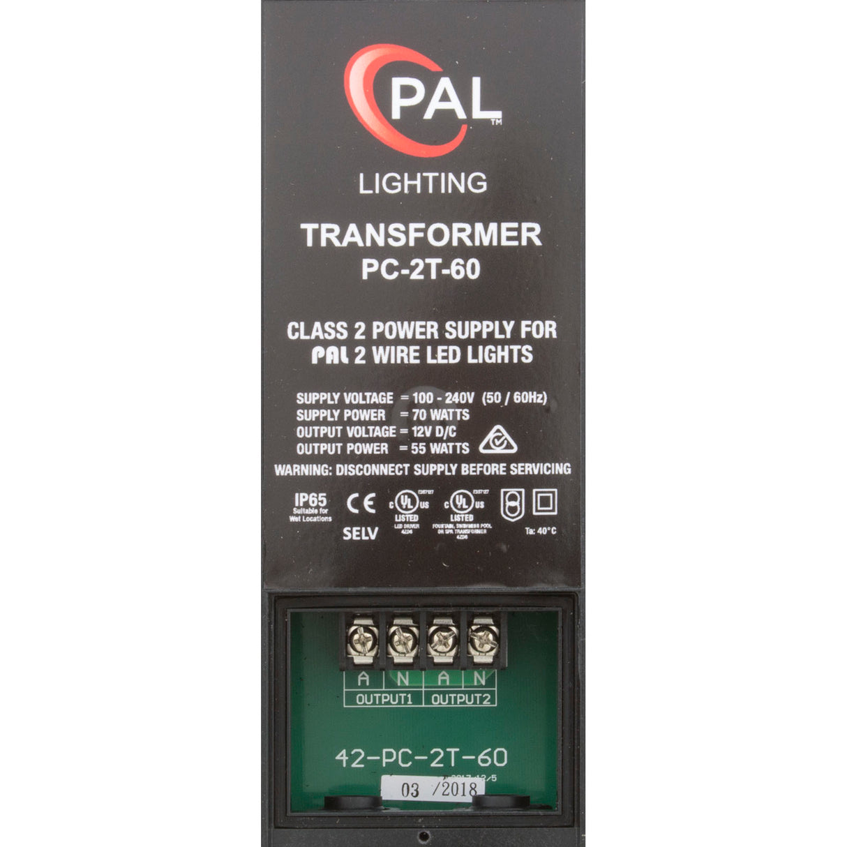 PAL PC-2T 2-Wire Transformer, 12 VDC Output, 55 Watt : 42-PC-2T-60