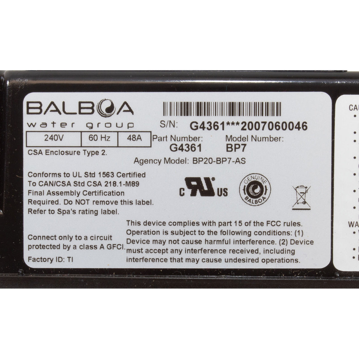 Control, Balboa Water Group Retrofit Kit, BP7, TP500 : G6405-01