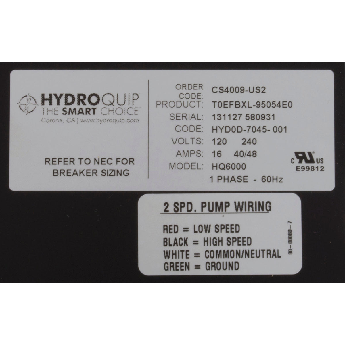 Control, Hydro-Quip CS4009-US2, P1, P2, Bl, Oz, 115v/230v, 5.5kW : CS4009-US2