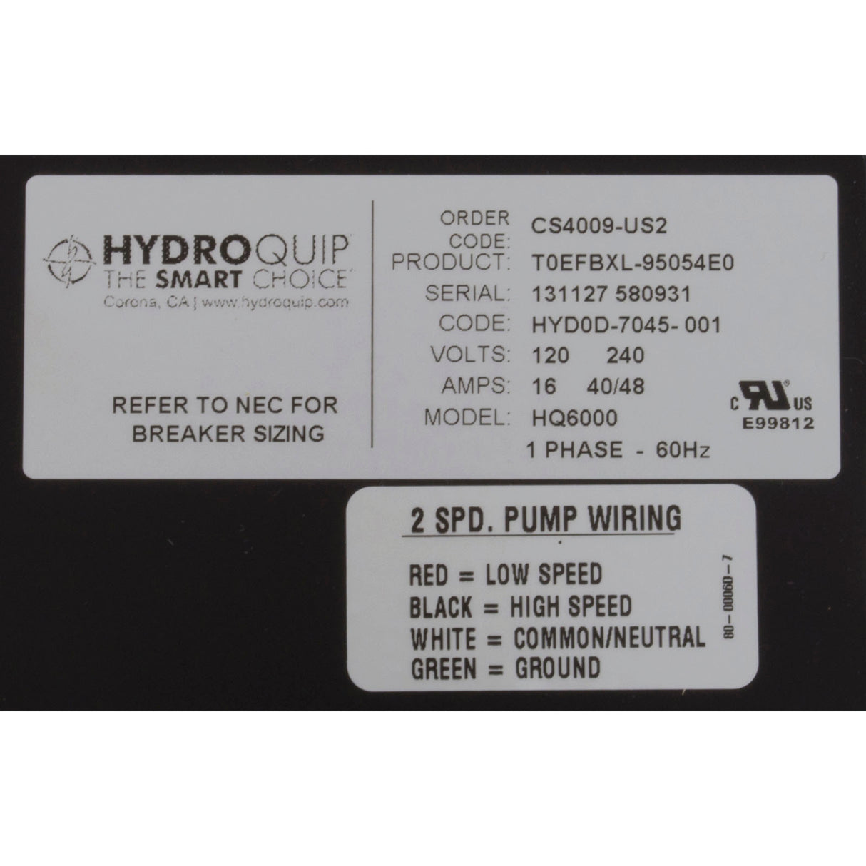 Control, Hydro-Quip CS4009-US2, P1, P2, Bl, Oz, 115v/230v, 5.5kW : CS4009-US2