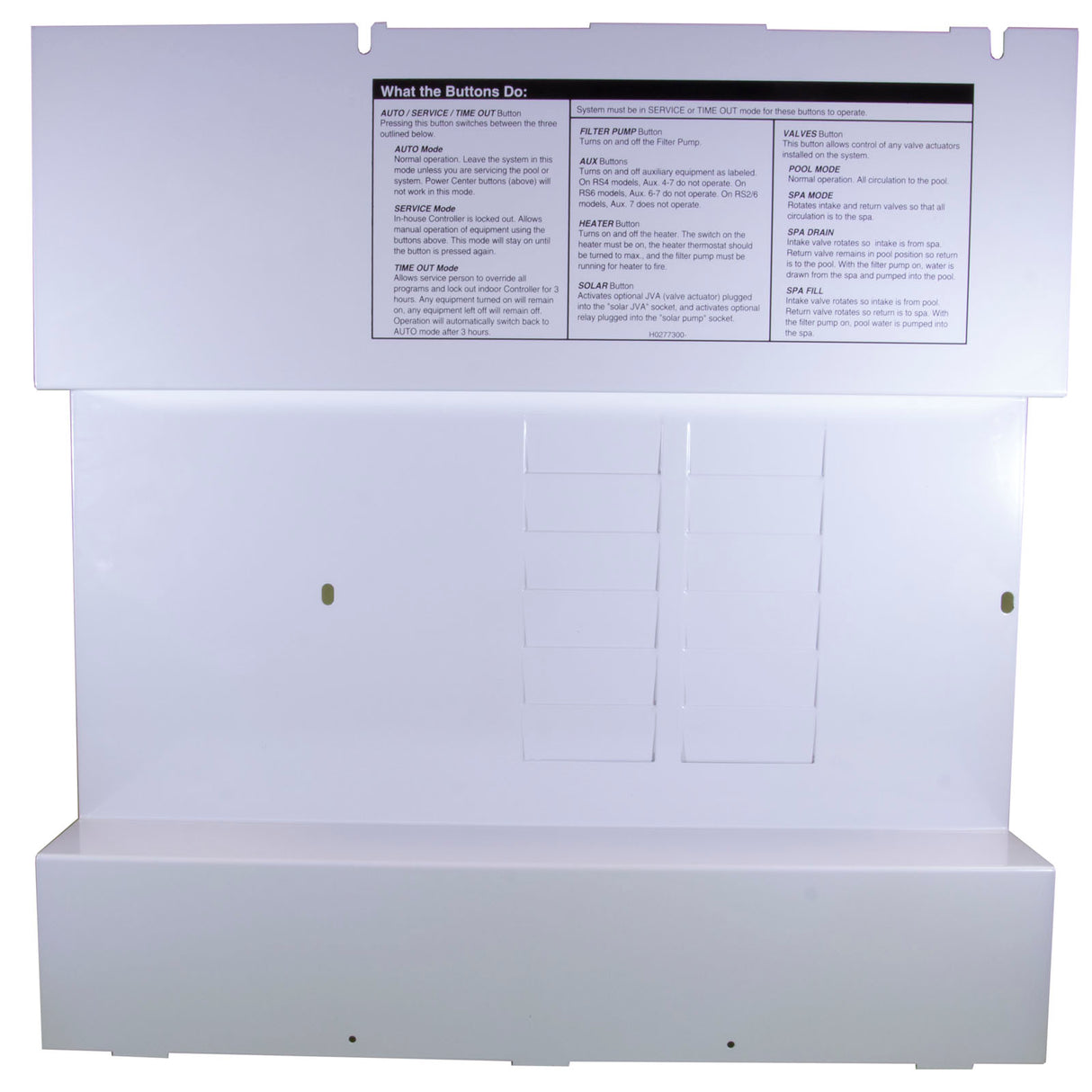 Dead Front Panel, Zodiac AquaLink RS/PureLink, Power Center : R0562000