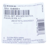 Decal Set, Zodiac, JPS, 4 Function Spa Side Remote : 5400+