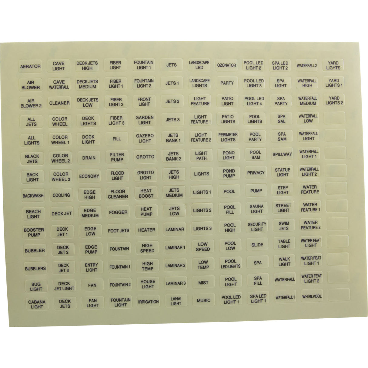Label, Pentair, IntelliTouch®, Outdoor Ctrl Panel, Set of 10 : 520283
