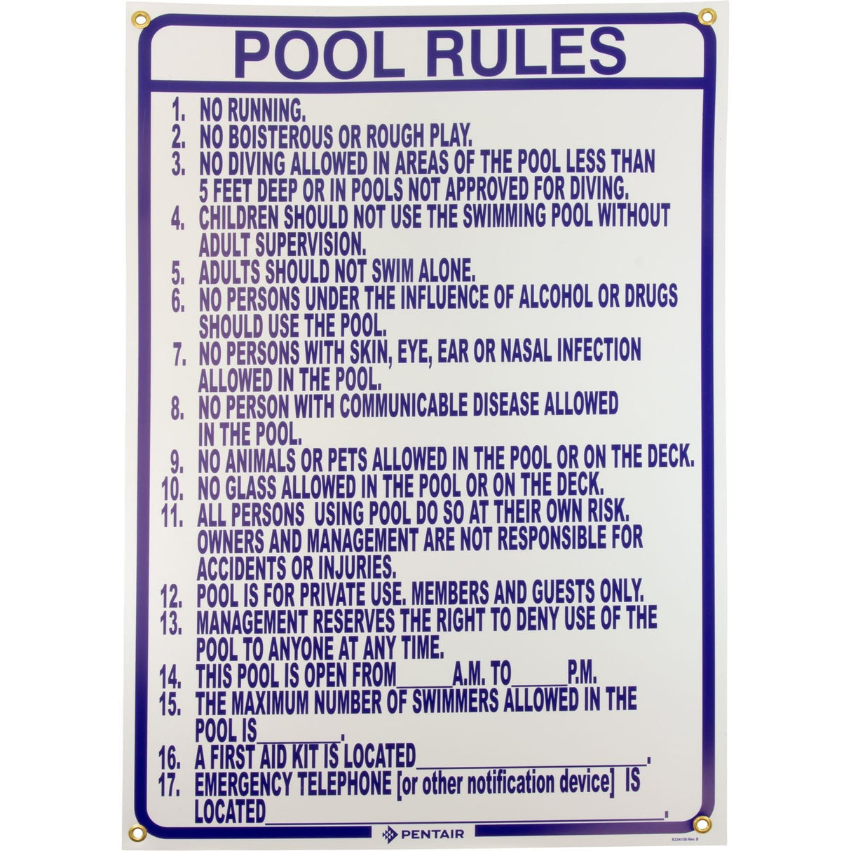 Sign, Pool Rules, North Carolina, 24" x 36" : R234100 - Pentair - 788379008307 - PartsForSpas.com
