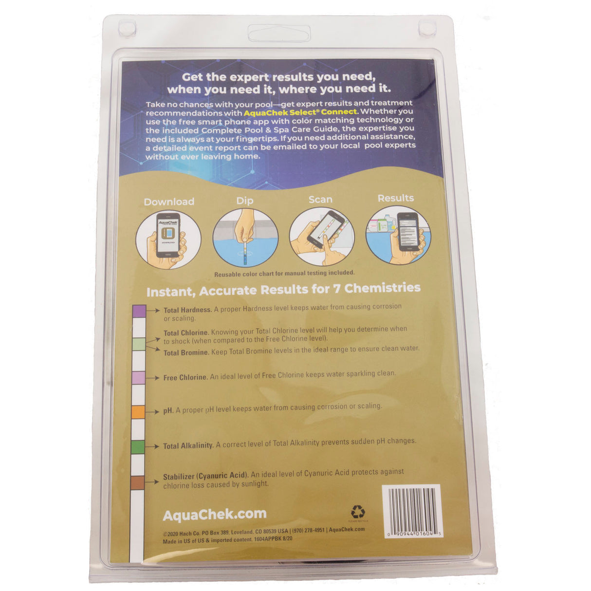 Test Strips, AquaChek Select, 7in1, TH, TC, TB, FC, pH, TA, CA, 50ct : 541604APP - AquaChek/Hach - 90944016045 - PartsForSpas.com