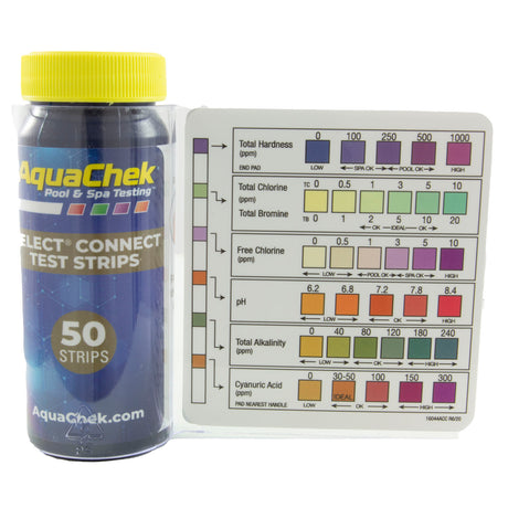 Test Strips, AquaChek Select, 7in1, TH, TC, TB, FC, pH, TA, CA, 50ct : 541604APP - AquaChek/Hach - 90944016045 - PartsForSpas.com