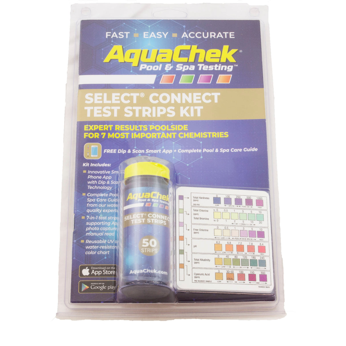 Test Strips, AquaChek Select, 7in1, TH, TC, TB, FC, pH, TA, CA, 50ct : 541604APP - AquaChek/Hach - 90944016045 - PartsForSpas.com