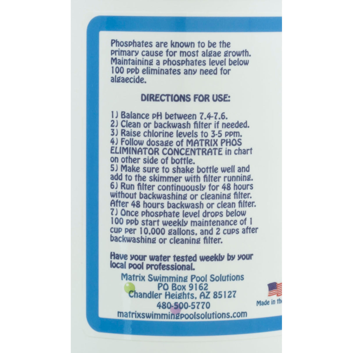 Phosphate Remover, Matrix Phos Eliminator Concentrate, 64oz : C006610-BT64OF - Matrix Swimming Pool Solutions - 700220941045 - PartsForSpas.com