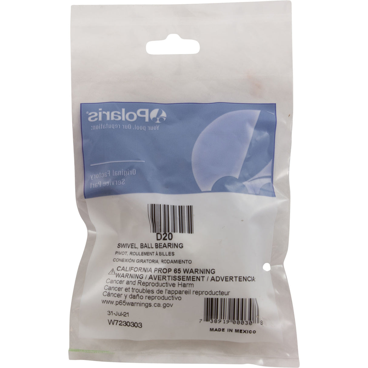 Swivel, Zodiac Polaris 180/280/380/3900/Quattro P40 : D20 - Polaris/Zodiac - 738919000308 - PartsForSpas.com