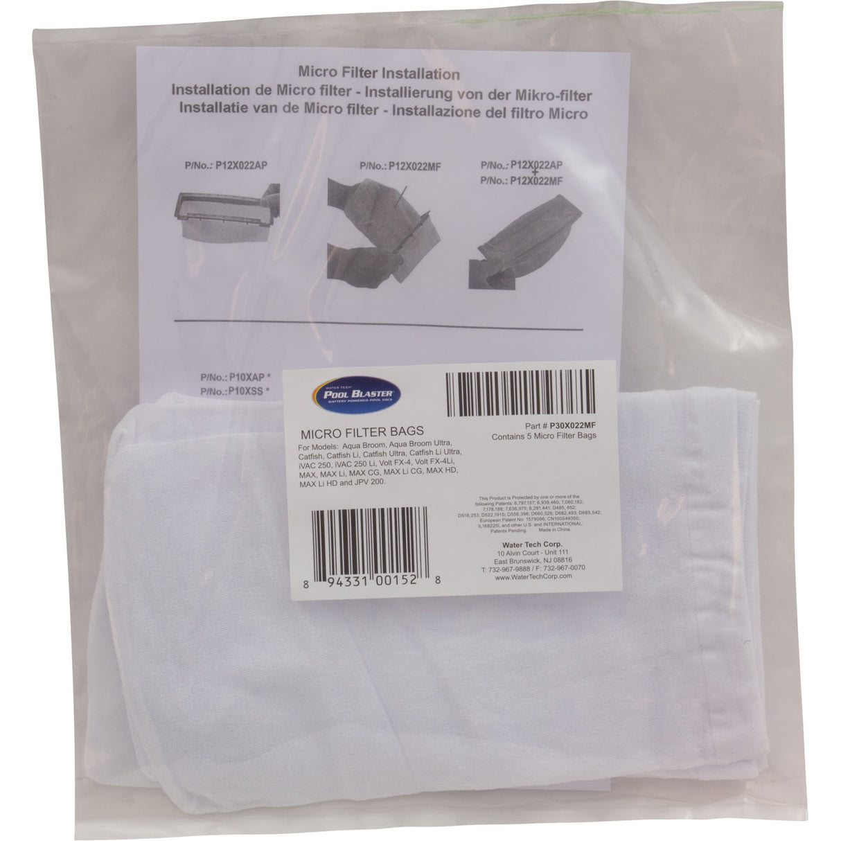 Micro Filter Bag, Water Tech Aqua Broom, Quantity 5 : P30X022MF - Water Tech Corp - 894331001528 - PartsForSpas.com
