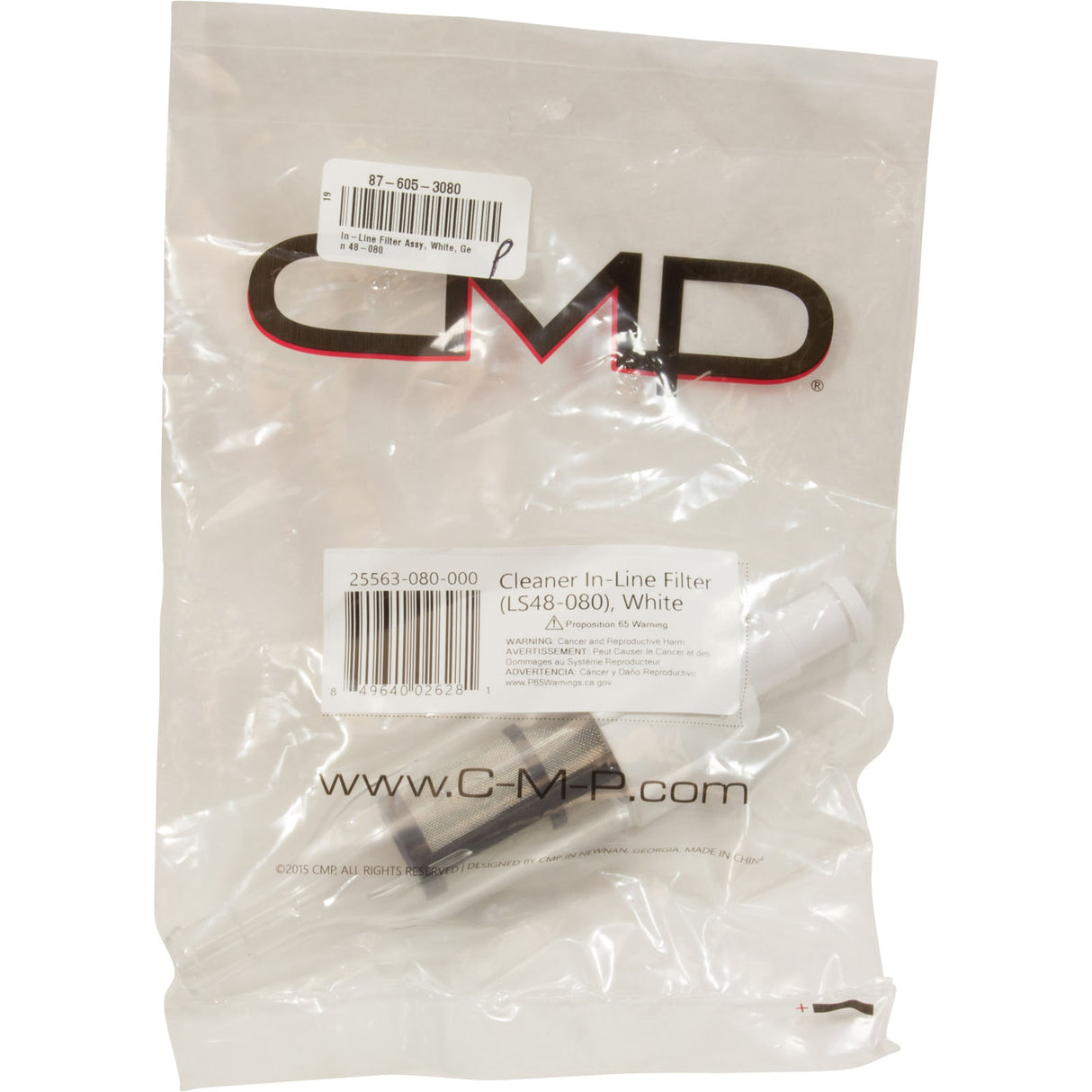 In-Line Filter Assy, White, Gen 48-080 : 25563-080-000 - Custom Molded Products - 849640026281 - PartsForSpas.com