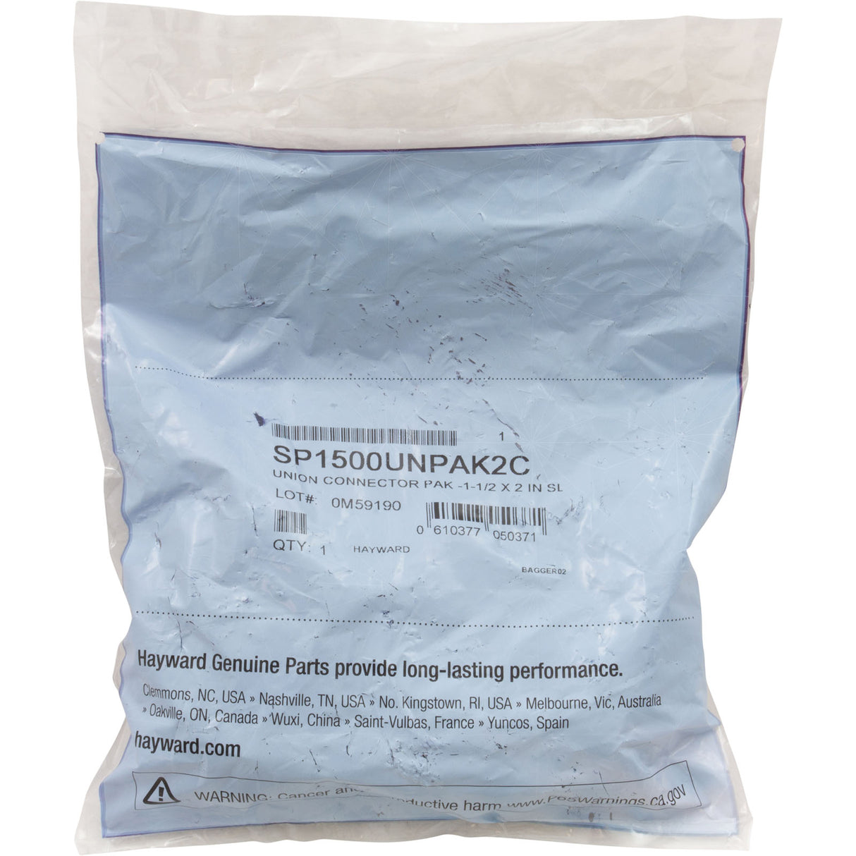 Union, 1-1/2" Slip x 2" Spigot, Flush, Quantity 2 : SP1500UNPAK2C - Hayward - 0610377050371 - PartsForSpas.com