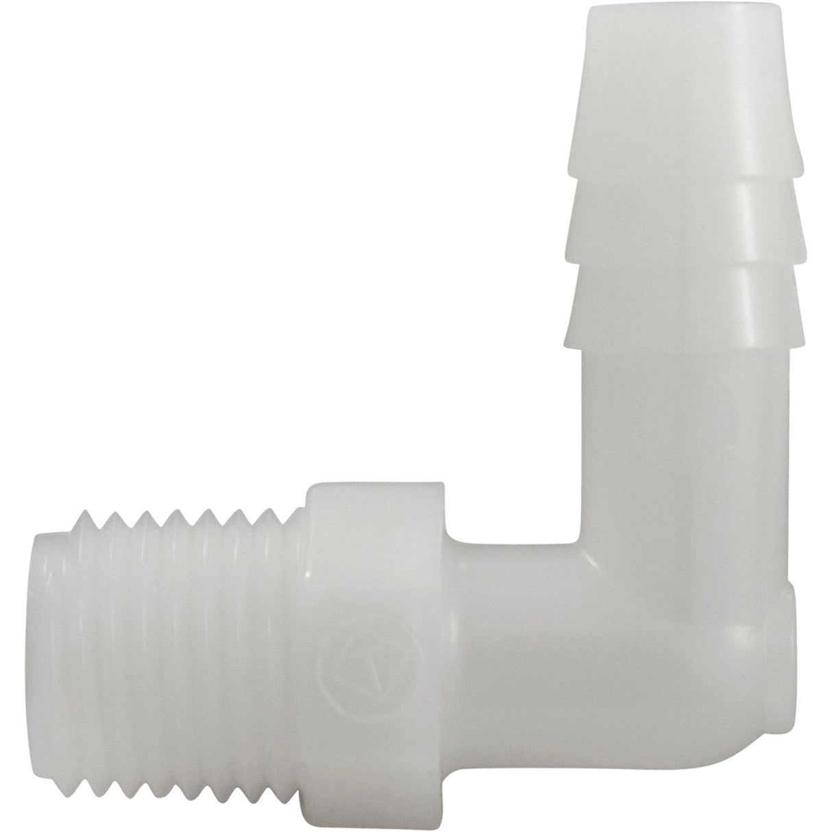 Barb Adapter, 3/8"b x 1/4"mpt, 90 Degree, Nylon : 63102