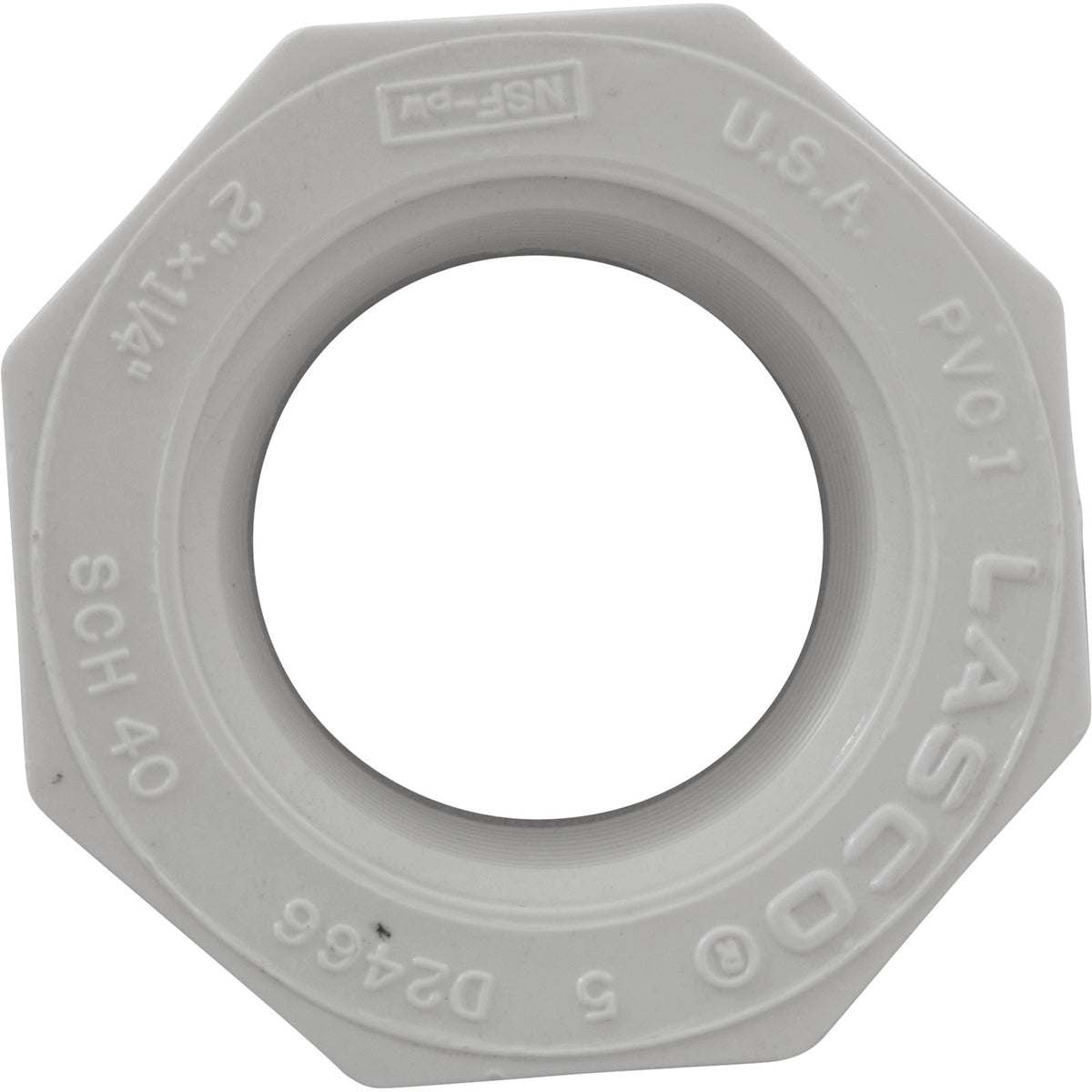 Reducer, Lasco, 2"mpt x 1-1/4"fpt, PVC, SCH40 : 439-250 - Lasco - 1.00255E+13 - PartsForSpas.com