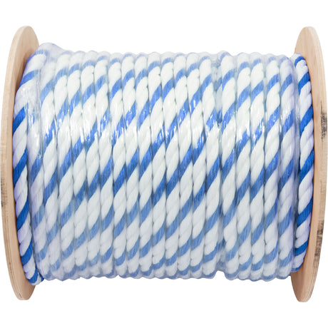 Polypropylene Rope, 3/4"dia, 2 White 1 Blue Strand, 300ft : PPR34300BW - Phoenix Rope & Cordage - PPR34300BW - PartsForSpas.com