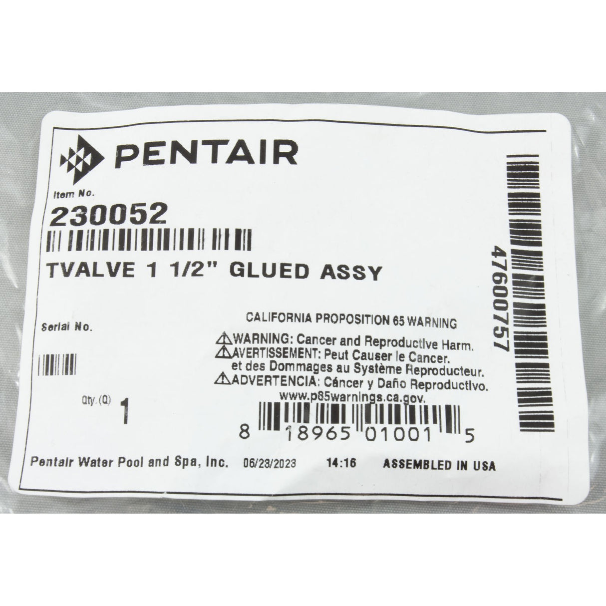 1 1/2" Glued T-Valve Assembly : 230052