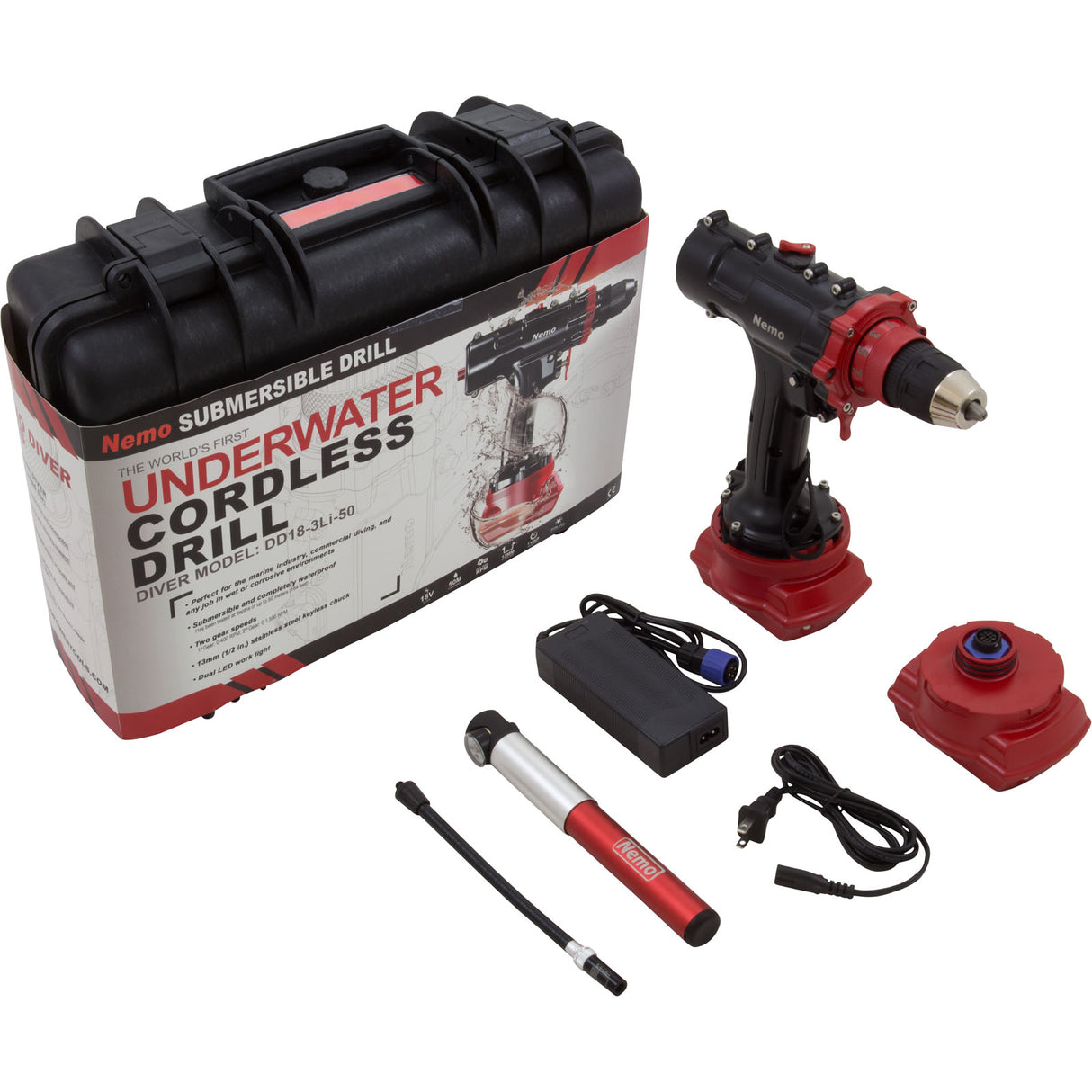 Underwater Drill, Nemo Power Tools Diver Model, 164 Ft Depth : DDV2-18-3Li-50 - Nemo Power Tools - DDV2-18-3Li-50 - PartsForSpas.com