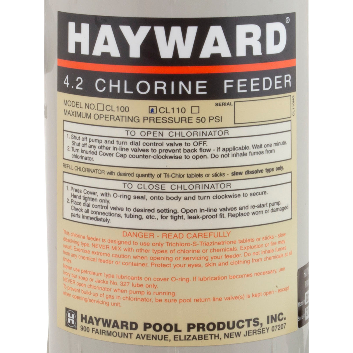 Auto Chlorine Feeder -4.2- Abg : CL110ABG - Hayward - 0610377003735 - PartsForSpas.com