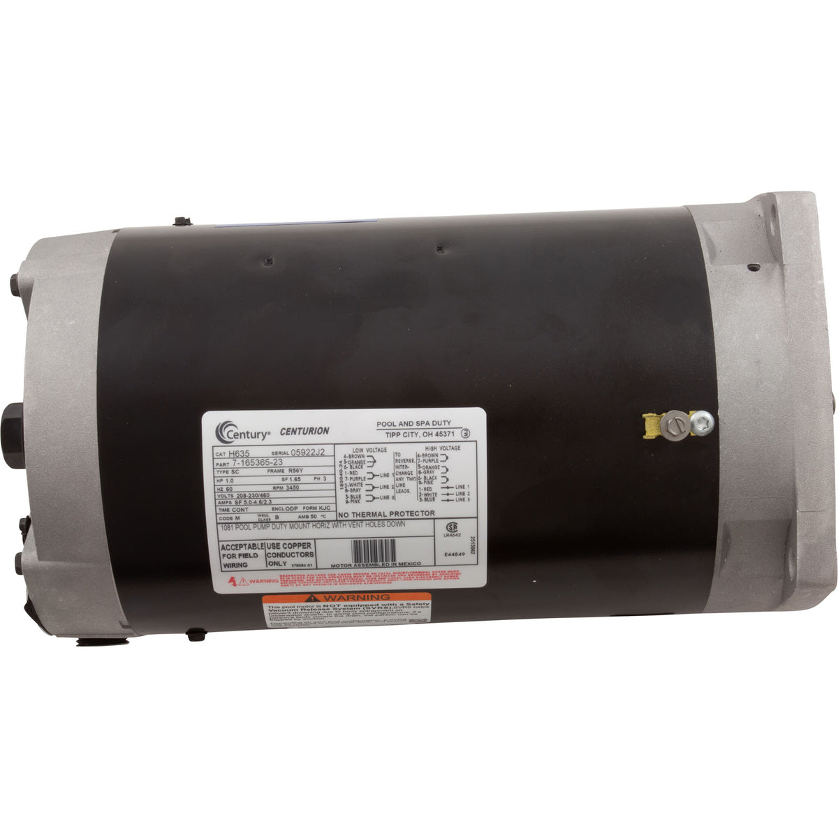Mtr, Cent, 1Hp, 208-230/460V, 3Ph, 1-Sp, Sf1.65, 56Yfr 3450Rpm : H635