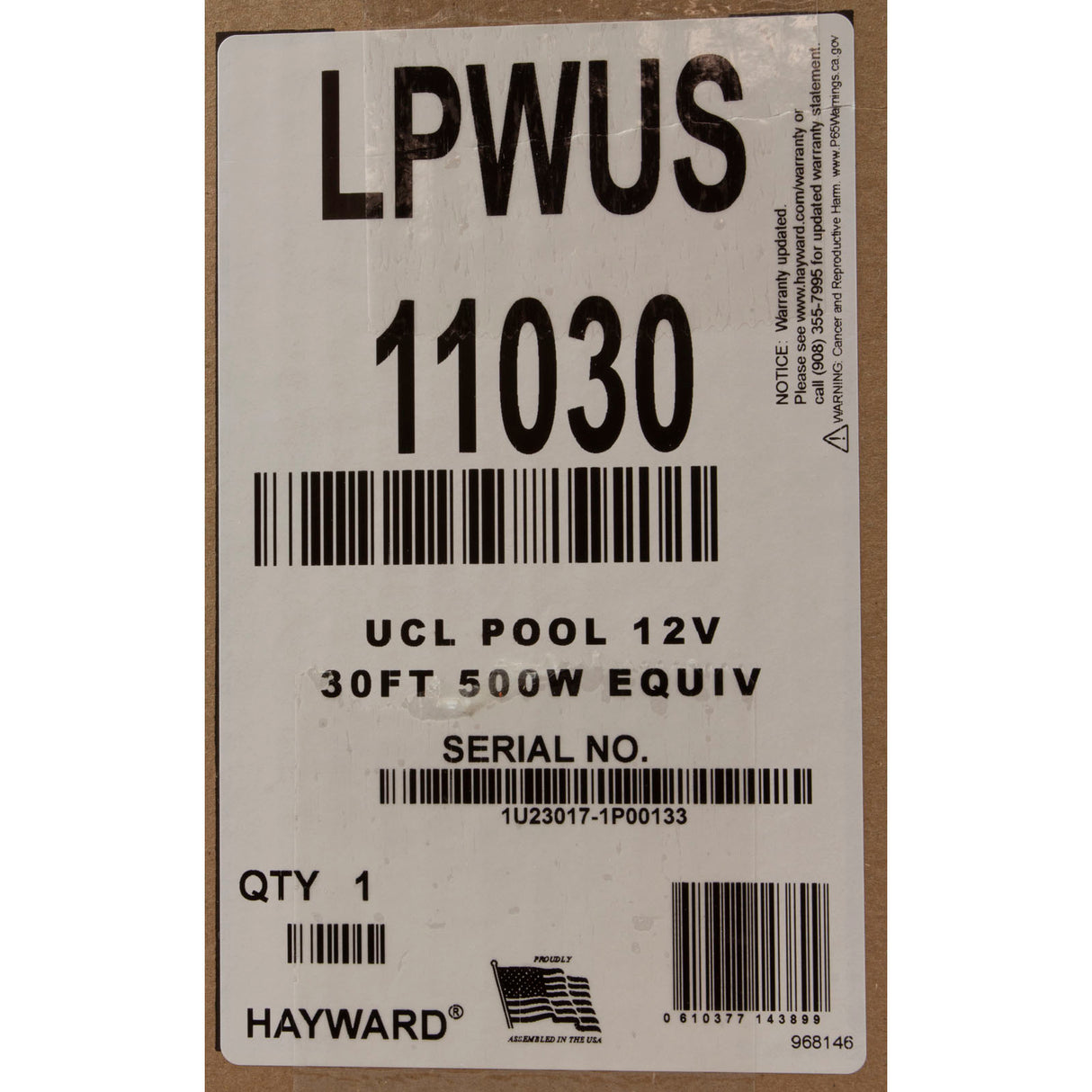 Pool Light, Hywd Univ CrystaLogic, Wht LED, 12v, 30ft, 500W Eq : LPWUS11030